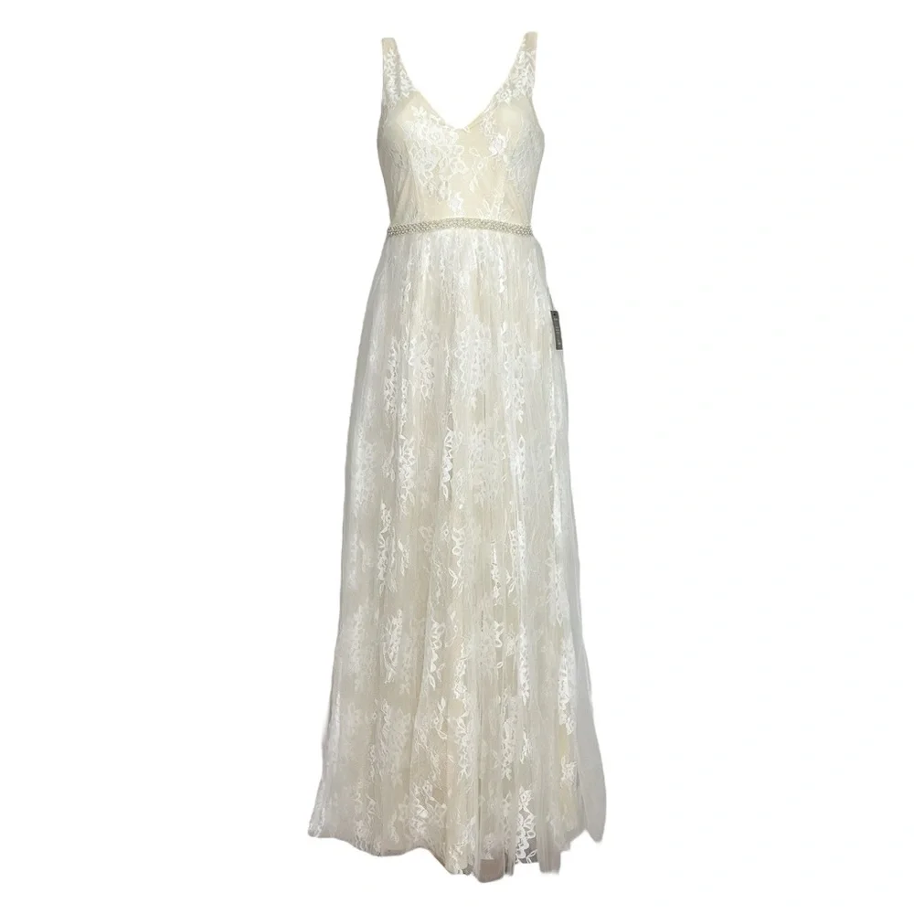 LULUS Sweet Love Floral Lace Beaded Maxi Dress, Ivory, Small - Picture 3 of 15